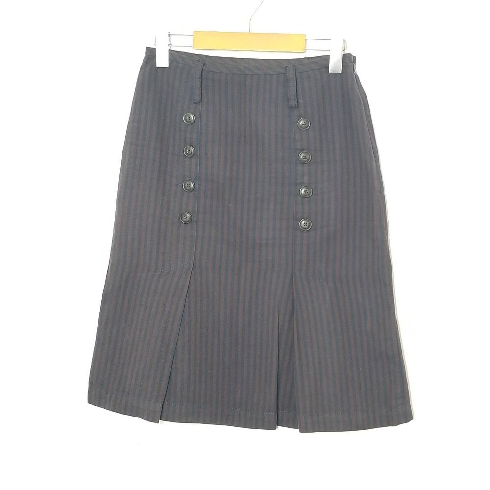 Tristan & Iseut Cotton & Linen Vintage Striped Button-Front Midi Skirt